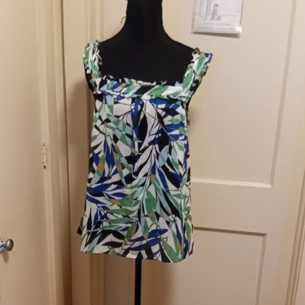 Banana Republic Medium Tropical Sleeveless Boho 100% Top with Ruffled Accents
